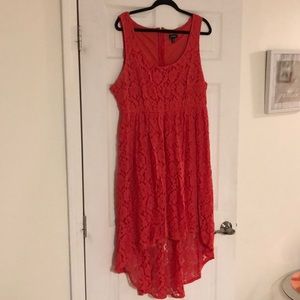 Coral high-low lace dress